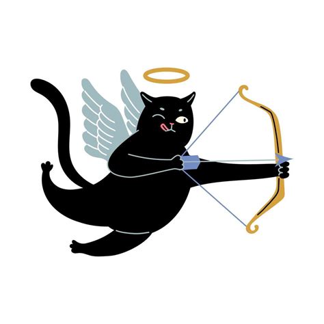 Angel Cupid Black Cat With Bow Vector Art At Vecteezy