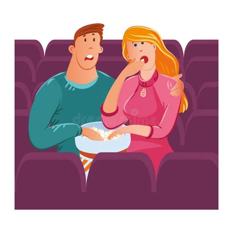 Un Couple Mignon Assis Dans Le Cinéma Avec Du Pop Corn Un Homme Embrassant La Femme Avec Amour