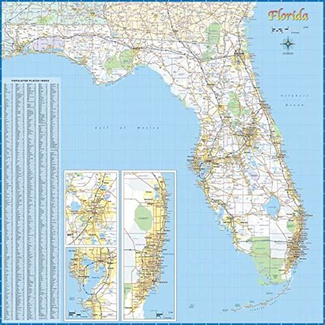 Florida Laminated Wall Map - Detailed Roads and Cities