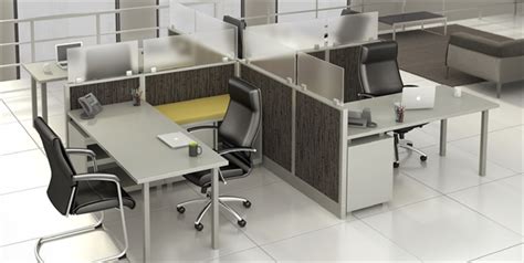 The Office Leader. PEBLO Cluster of 4 Person, Contemporary L Shape Cubicle Office Desk Workstation