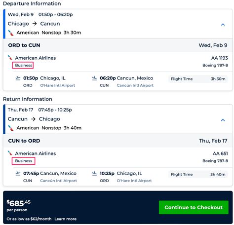 Business Class Lie Flat Aa Nonstop Chicago To Cancun Mexico For