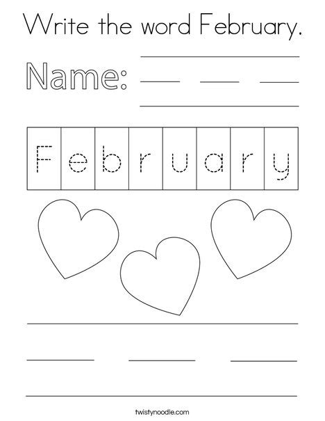 Write the word February Coloring Page - Twisty Noodle