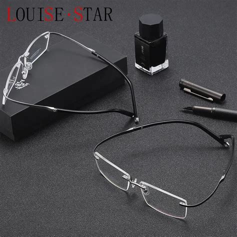 100 Pure Titanium Aviation Business Rimless Glasses Frame Mens