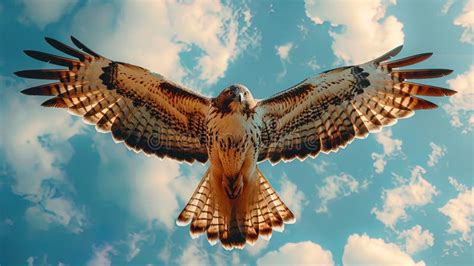 A Red Tailed Hawk Soaring Through A Sunny Sky Stock Photo Image Of