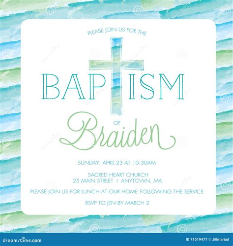 Baptism Christening Invitation Template Watercolor Cross Background