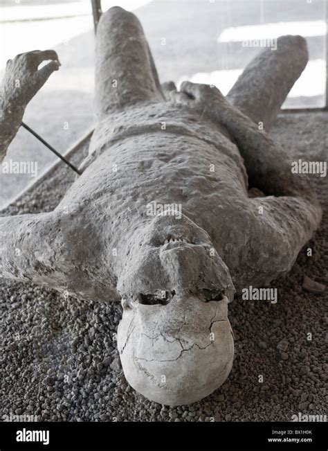 Plaster cast of a citizen of Pompeii buried alive by volcanic ash Stock ...