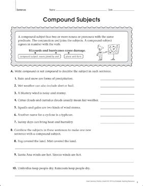 Compound Subjects Grammar Practice Page Printable Skills Sheets