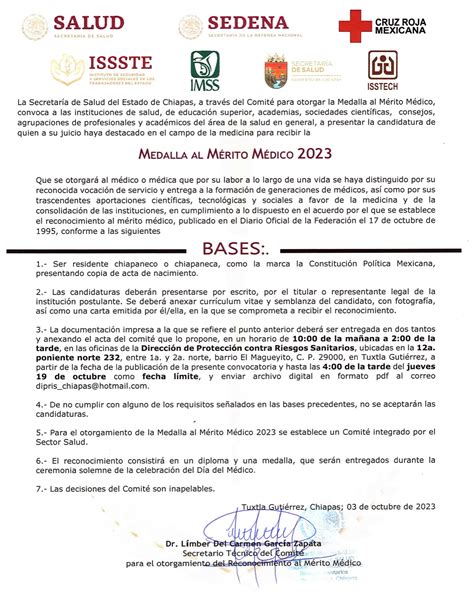 Ss Lanza Convocatoria Para Otorgar La Medalla Al M Rito M Dico