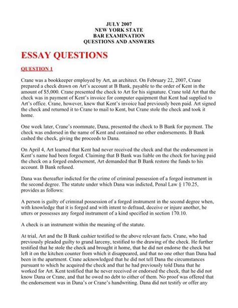 Essay Exam Examples