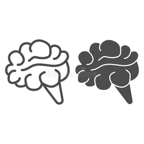 Brain Line And Solid Icon Detailed Human Head Organ Silhouette Outline