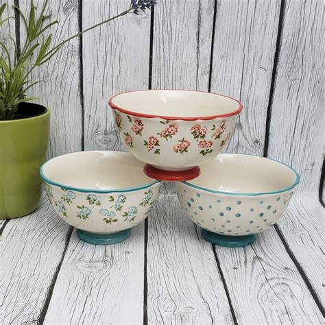 The Pioneer Woman Dining The Pioneer Woman Floral Teal And Polka Stoneware 3piece Footed