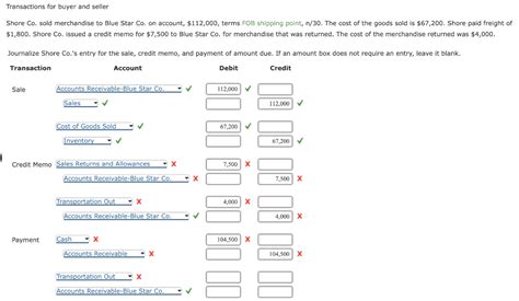 Solved Transactions For Buyer And Seller Shore Co Sold Chegg