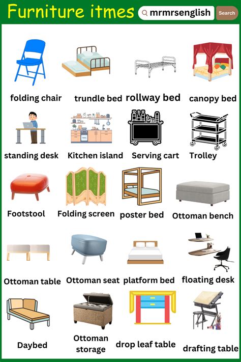 Types of furniture items names Vocabulary and images - MR MRS ENGLISH