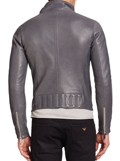 Lyst Emporio Armani Asymmetrical Zip Leather Jacket In Gray For Men