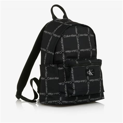 calvin klein black canvas ck logo backpack cm childrensalon