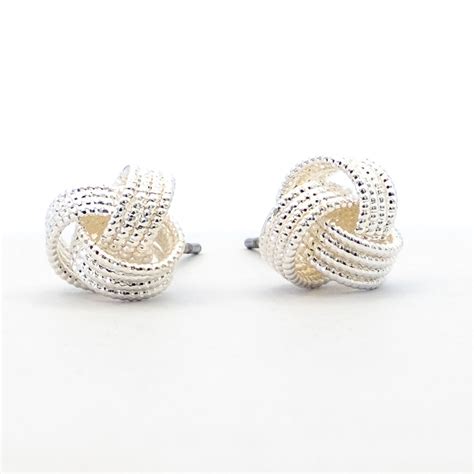 silver textured love knot stud earrings silver earrings