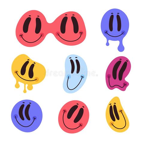 Cartoon Happy Faces With Different Expressions Vector Illustrations