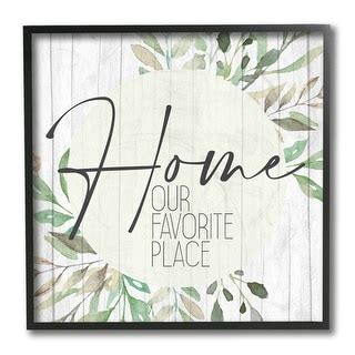 Stupell Our Favorite Place Phrase Graceful Green Leaves Framed Wall Art