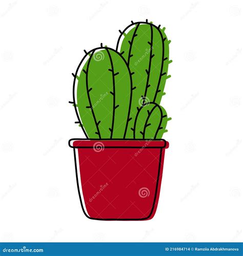 Potted Cactus Sketch Vector Indoor Plant In A Pot Doodle Color