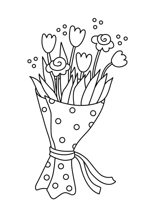 Premium Vector Bouquet Of Flowers Hand Drawn Doodle Vector Illustration Black Outline