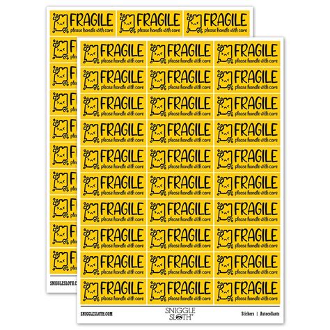 Fragile Handle With Care Broken Parts Label Box Sticker Set Yellow Gloss Finish 1 75