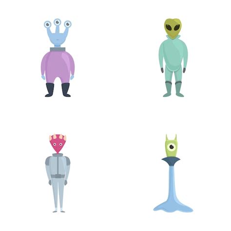 Iconos de dibujos animados alienígenas conjunto de vectores de