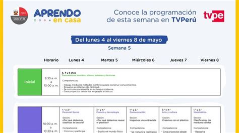 APRENDO EN CASA Conoce la programación de la semana 5 Del lunes 4 al