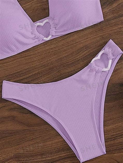 SHEIN Swim Mod Summer Beach Heart Ring Linked Halter Bikini Set SHEIN USA