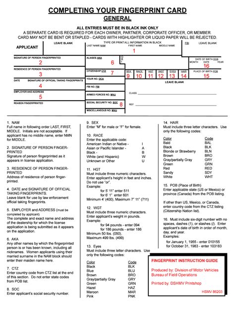 Fillable Online Fingerprint Card Instruction Guide Pdf Format