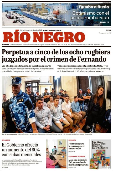 Tapa Del Diario Río Negro Del Día 07 02 2023