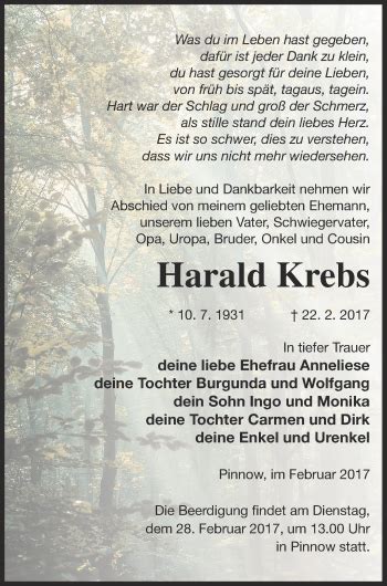 Traueranzeigen Von Harald Krebs Trauer Nordkurier