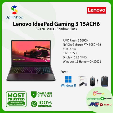 Jual Lenovo IdeaPad Gaming 3 15ACH6 V0ID Ryzen 5 5600H 8GB 512GB W11