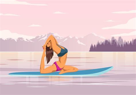 Yoga Paddleboard On The Sea Vector 157288 Vector Art At Vecteezy