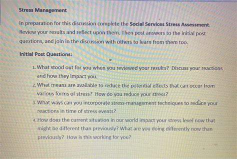 Stress Management In Preparation For This Discussion Chegg