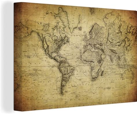 Canvas Wereldkaart 140x90 Wanddecoratie Wereldkaart Vintage