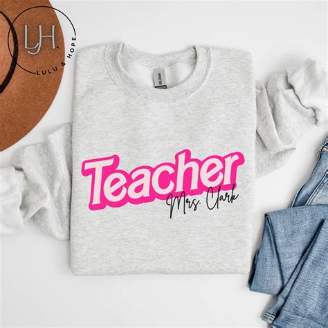 Personalized Teacher Sweatshirt With Name Pink Sweatshirt Pink Shirt