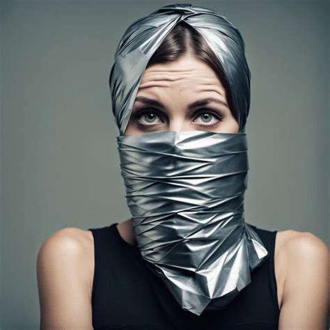 Woman With Duct Tape Tightly Wrapped Around Her Mo By Blover669 On