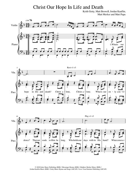 Christ Our Hope In Life and Death violin Sheet music for Piano, Violin ...