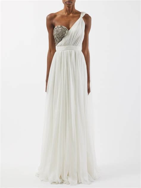 Buy Alexander Mcqueen Crystal Embellished One Shoulder Chiffon Gown