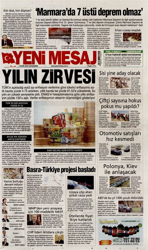 Yeni Mesaj Gazetesi Yeni Mesaj Man Et Oku Haberler Ekim