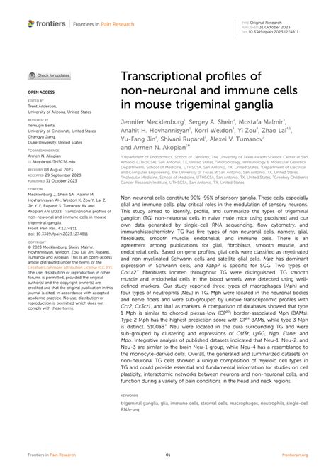 Pdf Transcriptional Profiles Of Non Neuronal And Immune Cells In