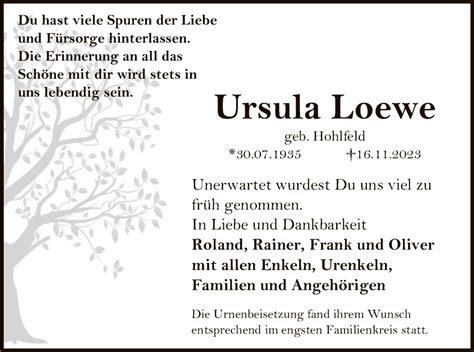 Traueranzeigen Von Ursula Loewe Trauer Gea De