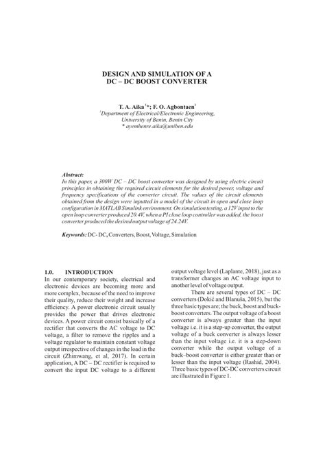 (PDF) DESIGN AND SIMULATION OF A DC -DC BOOST CONVERTER