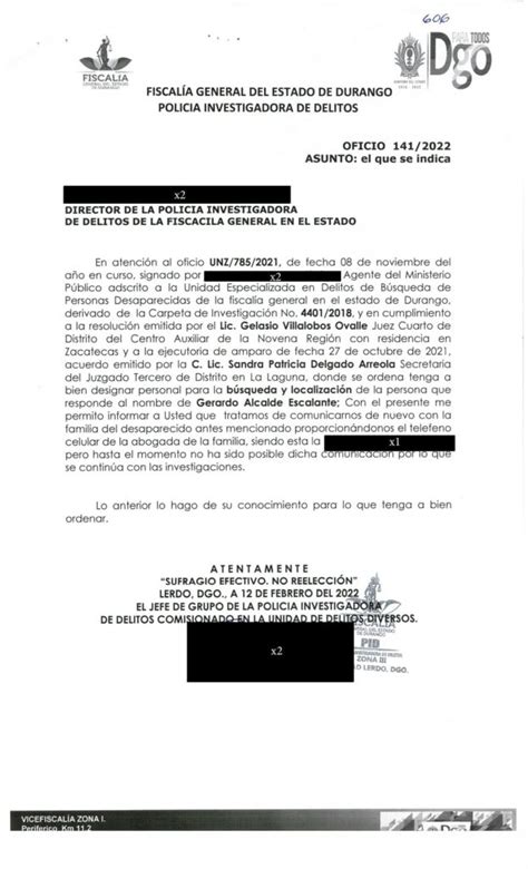 Oficio Ucs0102022 Asunto El Que Se Indica Fiscalía General Del Estado De Durango