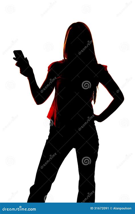 Silhouette Of Woman Holding Out Cell Phone. Stock Image - Image: 31672091