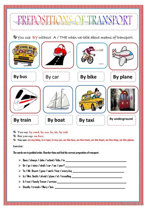 Prepositions With Means Of Transport Prepositions Transportation The