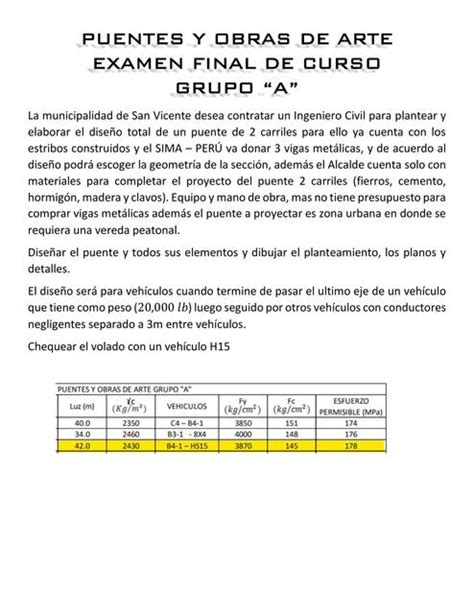 Solucionario De Examen Final De Puentes Y Obras De Arte Apuntes De