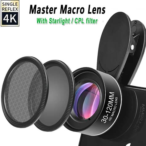 4k Hd Phone Lens 30 120mm Macro Lens Long Distance Shot Cpl Star Filter