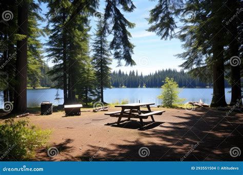 Wide Shot of Picnic Site Near a Lake Stock Photo - Image of family ...