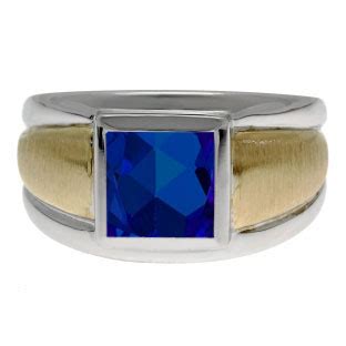 Two Tone 14K Gold Silver Men S Square Sapphire Ring Gemologica A